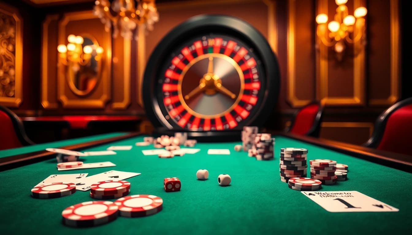 Experience thrilling gameplay at fb88nn.com with vibrant poker tables filled with chips and cards.