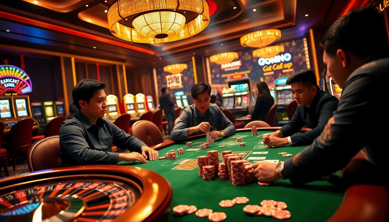 A stunning view of a vibrant poker game, embodying the essence of Nhà cái uy tín nhất Việt Nam with action-packed gambling excitement.