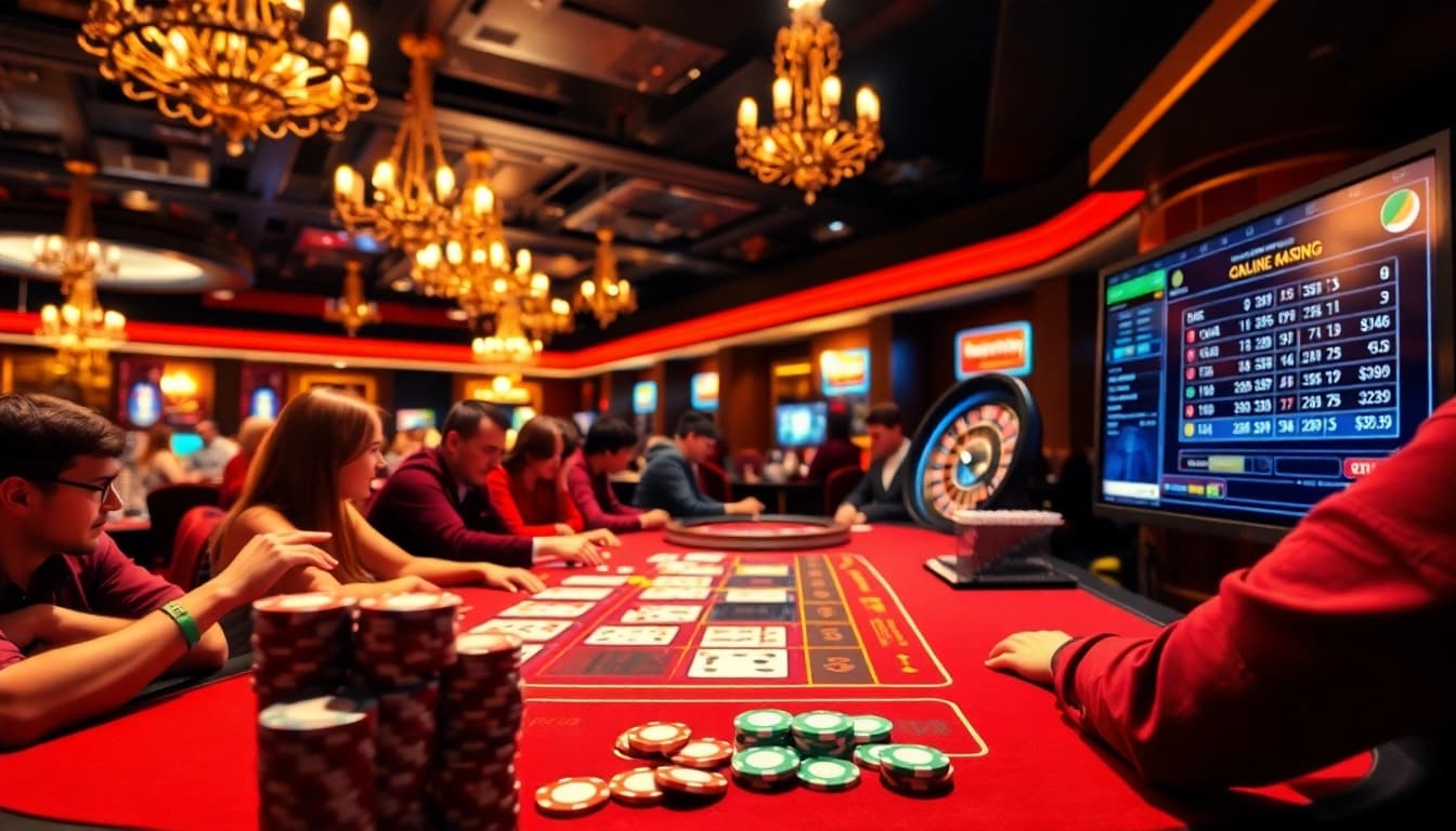 A dynamic blackjack game experience at https://69vnbl.com/, showcasing intense player action and elegant casino decor.