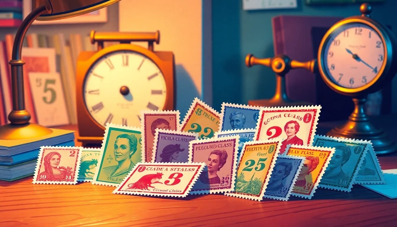 Discover discounted second class stamps beautifully displayed alongside vintage postage elements.