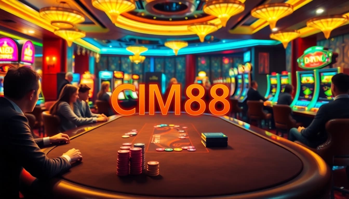 Enjoy the excitement of a high-stakes poker game at CM88 Casino with vibrant tables and colorful chips.