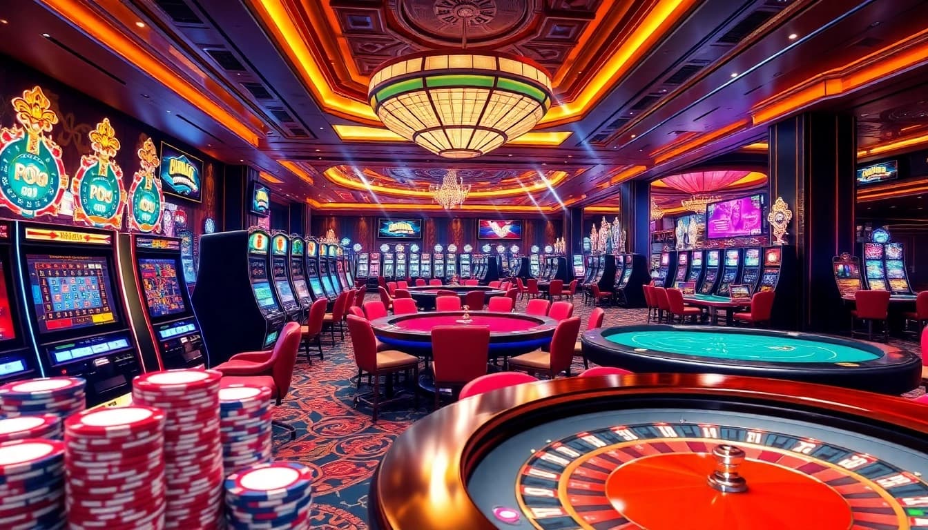 Luxurious casino interior with slot machines and KJC AC 1 branding.