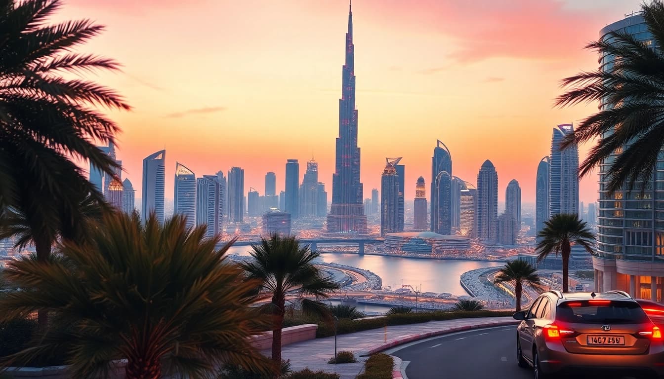 Experience breathtaking views while planning your travel to Dubai with vibrant sunsets over the skyline.
