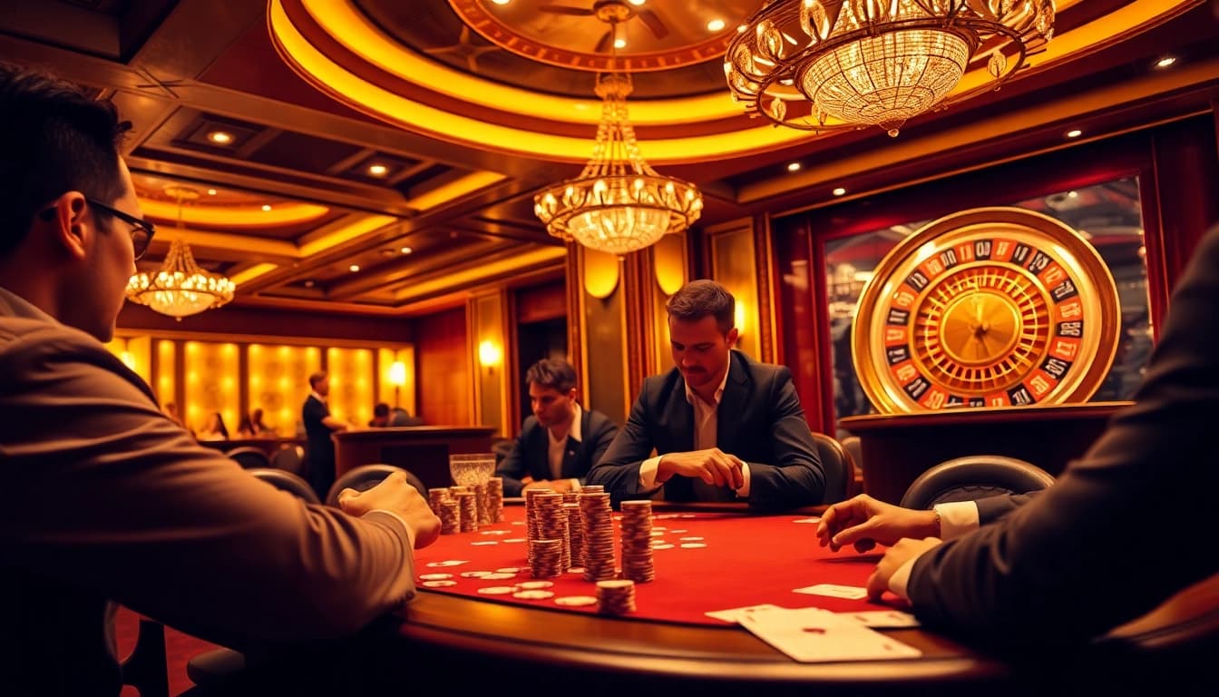 Experience the excitement of Unlimit Casino as players engage in a high-stakes poker game, full of strategy and anticipation.