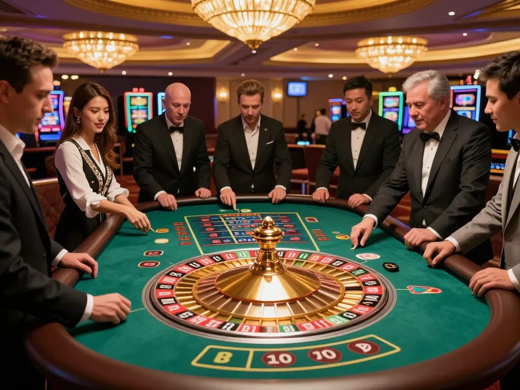 Exciting roulette gameplay at luck8 com, with players eagerly watching the spinning wheel and high-stakes action