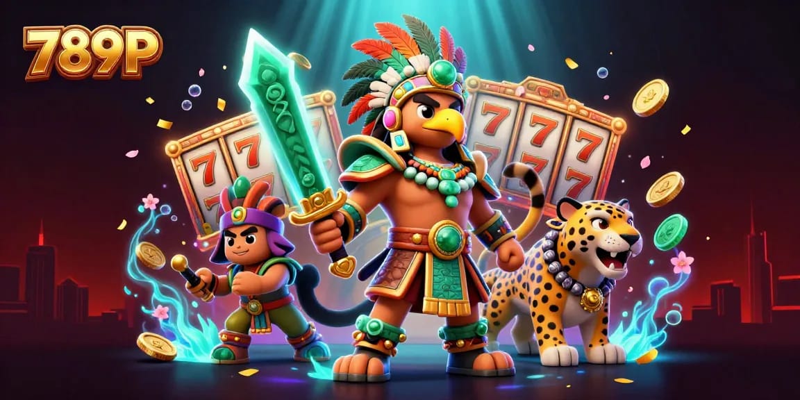 Experience thrilling jackpots with 789P in this vibrant casino illustration featuring dynamic slot reels and lucky symbols.