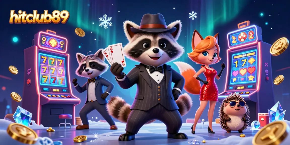 Hitclub89 players enjoy vibrant slot action with charming characters in a bustling casino.