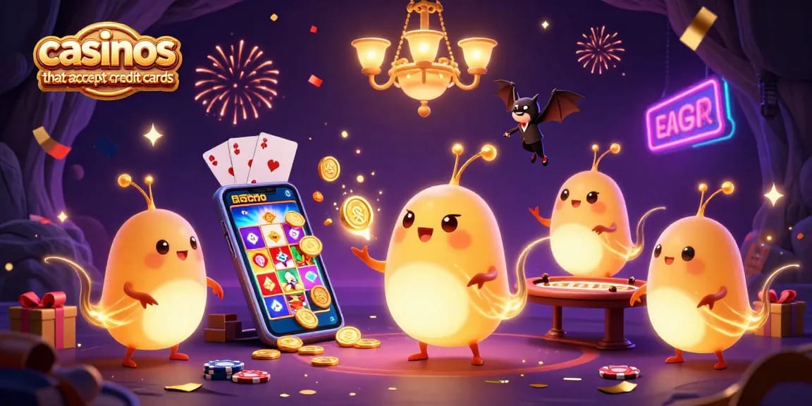 Experience the excitement at casinos that accept credit cards with glowworms lighting up a vibrant casino scene.