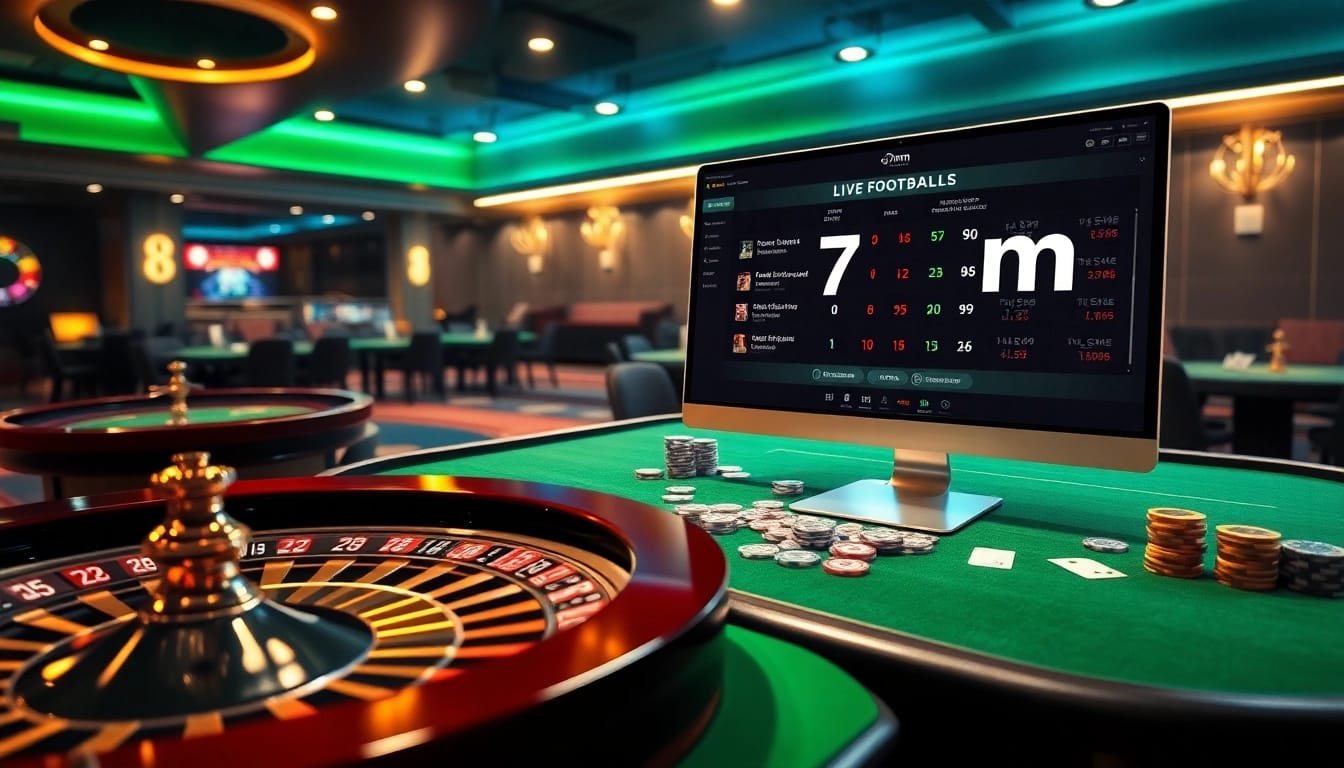 Experience the excitement of live betting with 7m scores in an elegant casino setting.