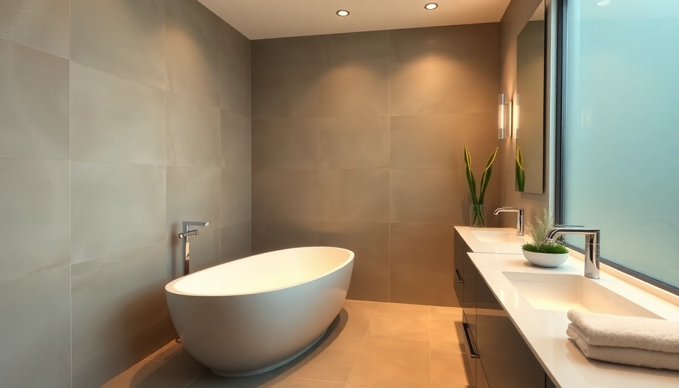 The Bathroom Remodeling Contractor showcases a modern bathtub with chrome accents in a stylish bathroom renovation.