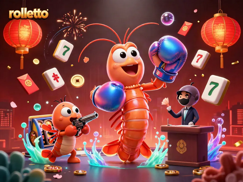 Rolletto's animated scene showcases vibrant gameplay with animated characters in a 3D casino setting.