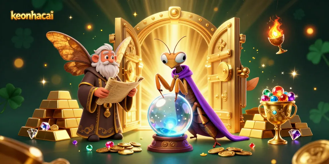 Experience keonhacai gaming with a mystical fortune teller, wise librarian, and dazzling treasure elements.