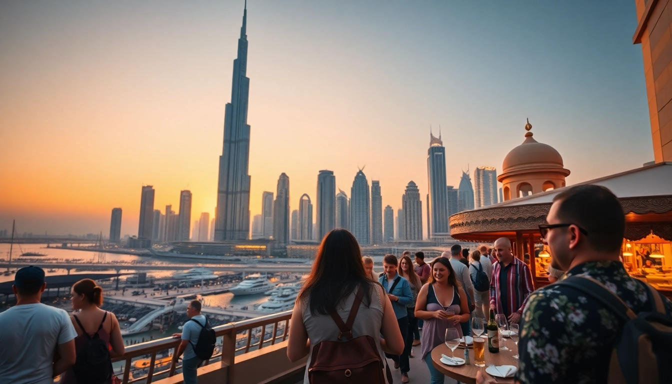 Tourists exploring the dynamic skyline and vibrant markets when they travel to Dubai.
