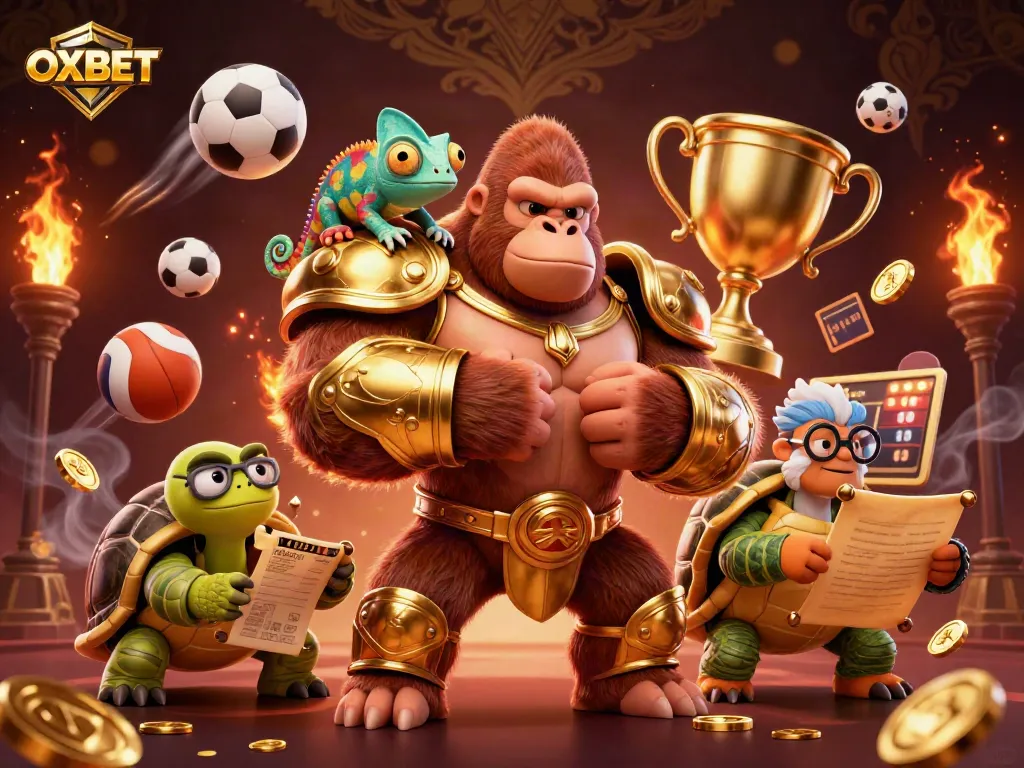 Bet on OXBET with a dynamic casino scene featuring vibrant game elements and characters.