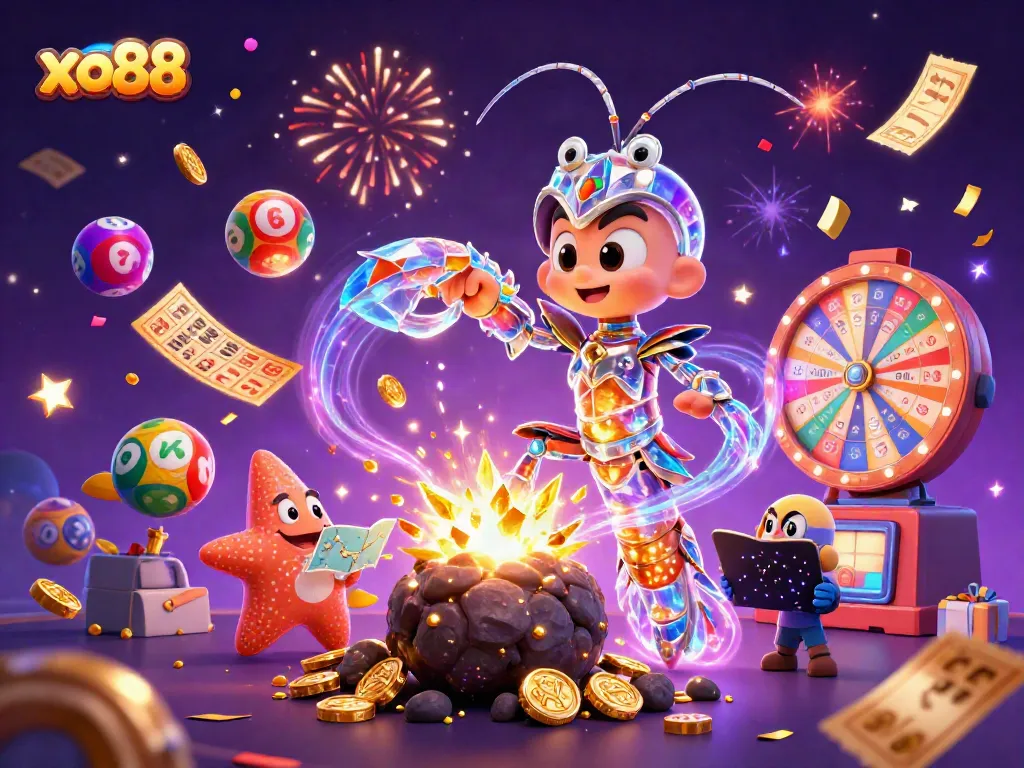 Experience the thrilling gameplay at xo88, where glimmering gems explode amidst vibrant confetti and cosmic battles.