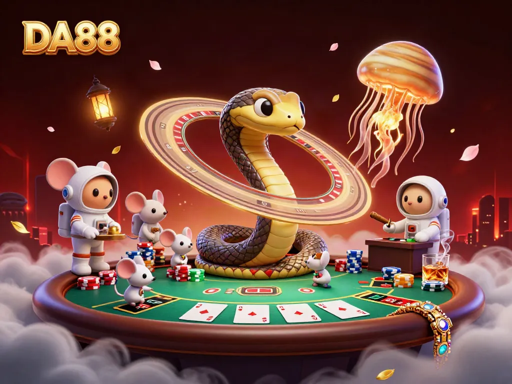 Experience DA88's thrilling bets with cosmic casino creatures in a vibrant gambling scene.