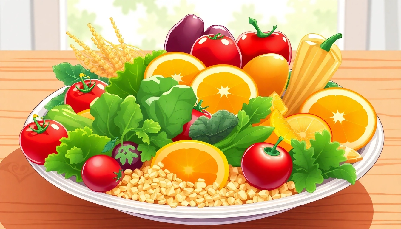 Deliciously arranged Healthy Food, showcasing fresh fruits, vibrant vegetables, and nutritious grains on a plate.