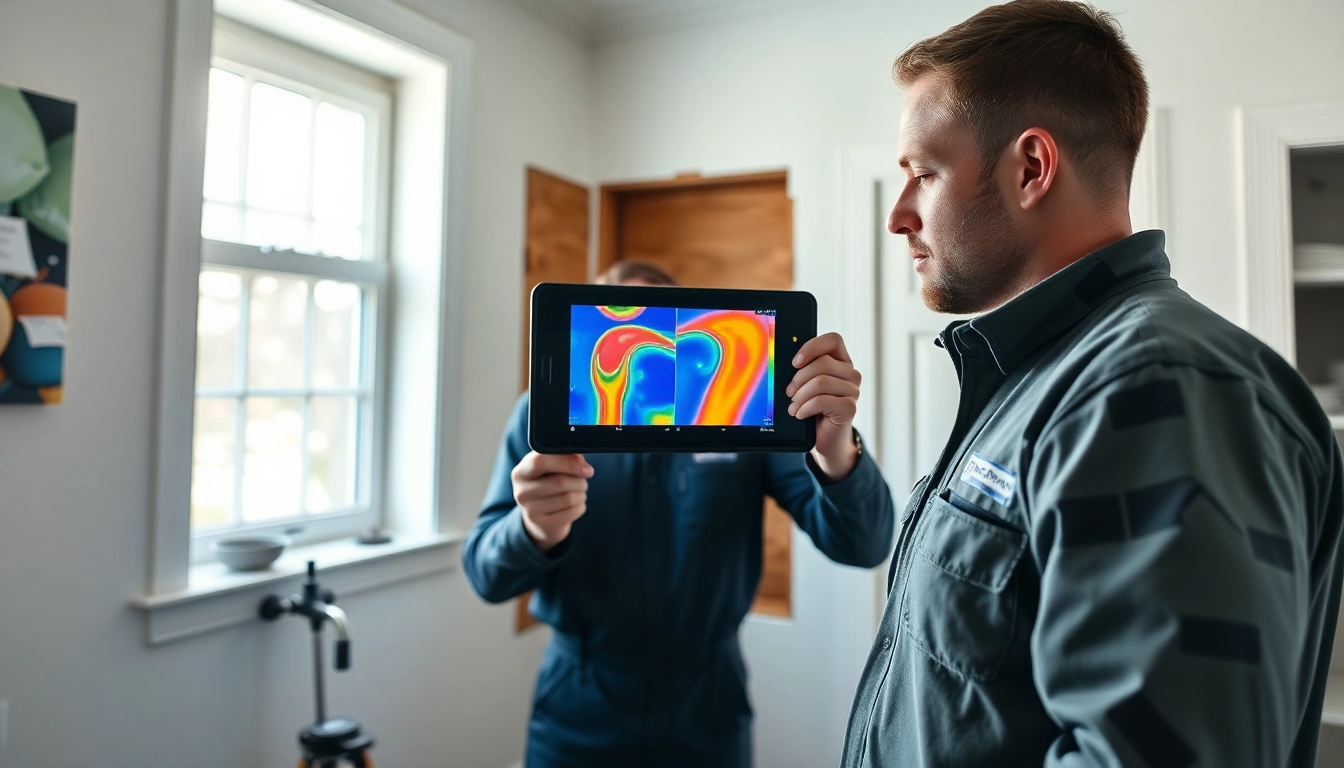 Professional using thermal imaging for water leak detection in a modern home.