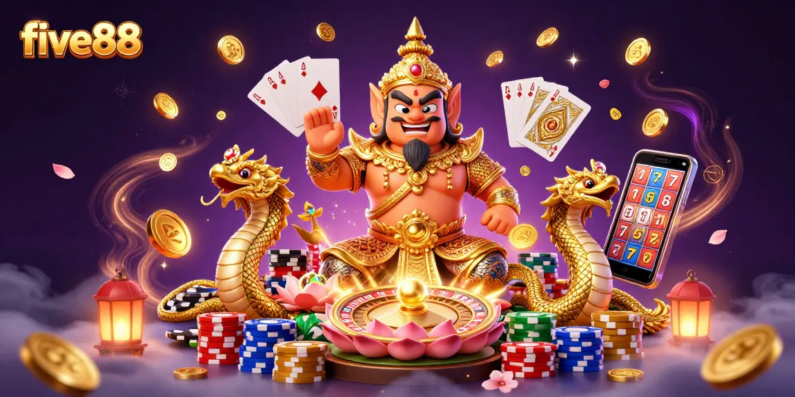 Spin the reels at five88 while enjoying vibrant casino action with colorful characters and elements.