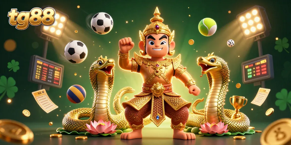 Experience the excitement of tg88 with a dynamic scene of a guardian and sports elements showcasing thrilling betting.