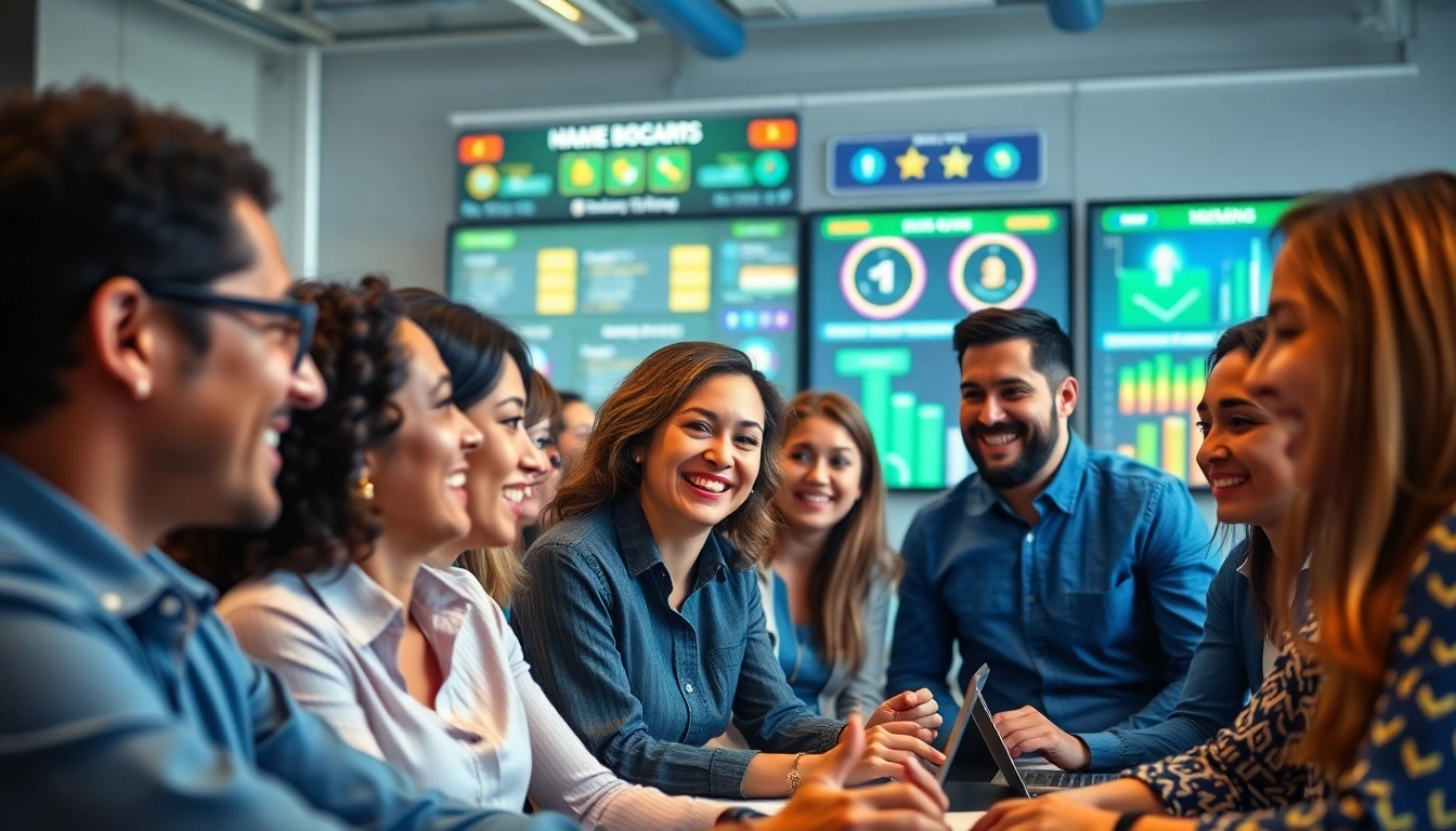 Engaged employees using training gamification techniques to enhance learning.