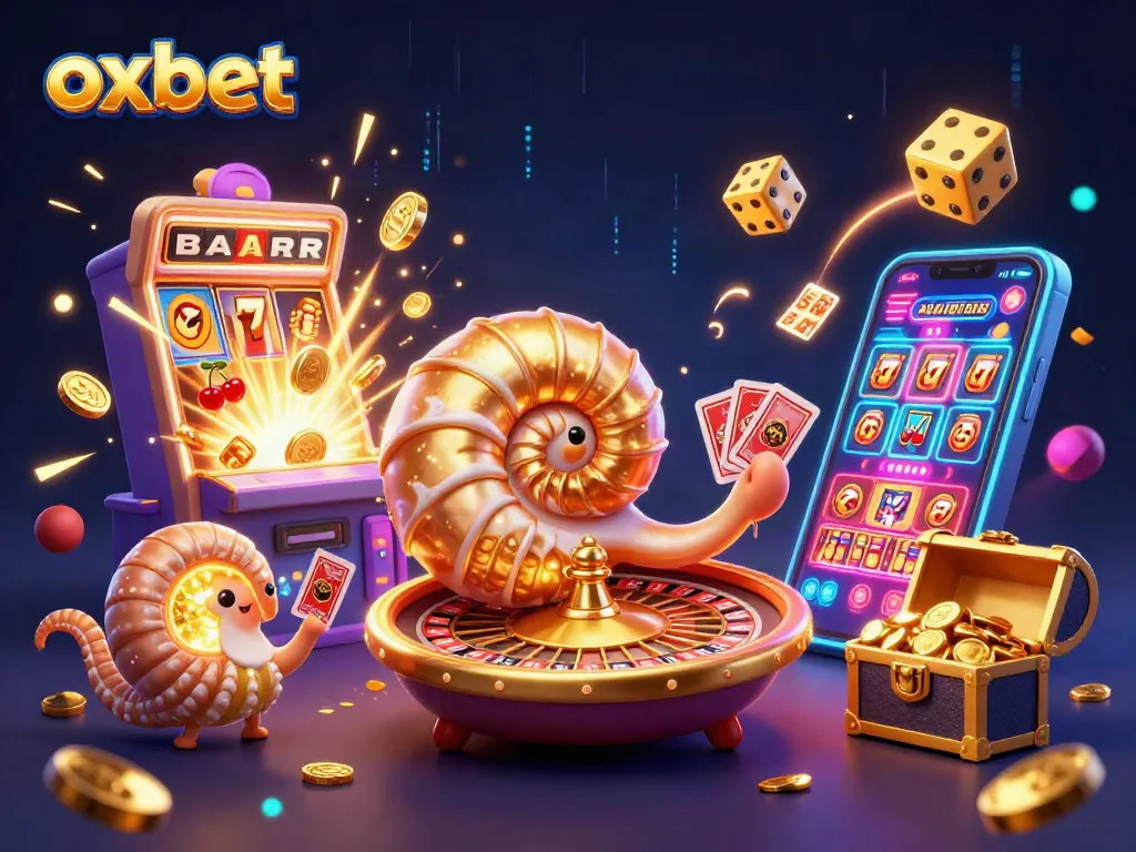 Engage with oxbet's thrilling gaming experience through vibrant 3D casino visuals featuring diverse game elements.