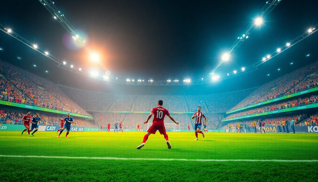 Enjoy live football matches with vaoluoitv.it.com in a vibrant stadium atmosphere showcasing packed stands and players in action.