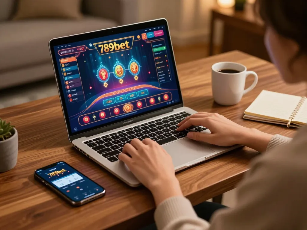 Engaging in a betting session on the 789bet online casino interface from a modern home setup