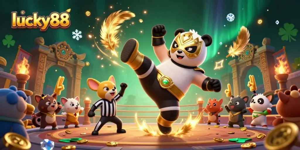 Win big with lucky88 in an exciting 3D casino showdown featuring a panda wrestler!