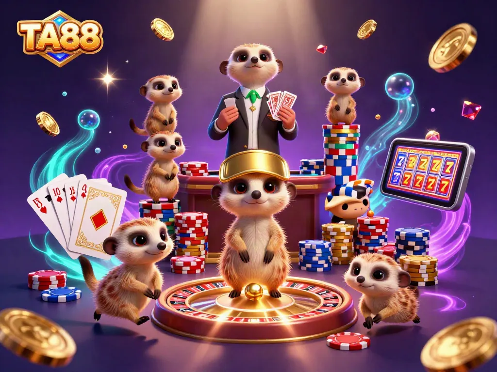 Watch TA88 meerkats engage in thrilling casino activities with stunning visuals and vibrant gaming elements.