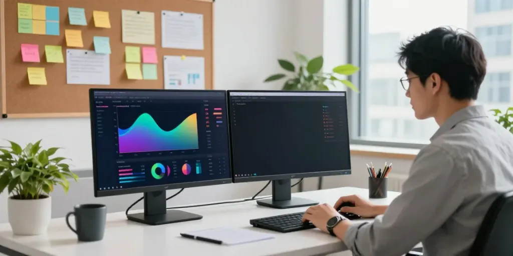 SEO expert optimizing website for instant indexing in a bright office.