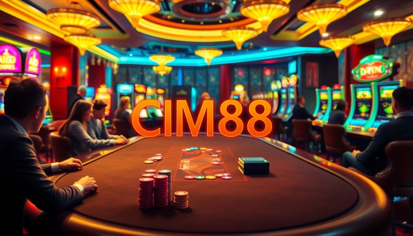 Enjoy the excitement of a high-stakes poker game at CM88 Casino with vibrant tables and colorful chips.