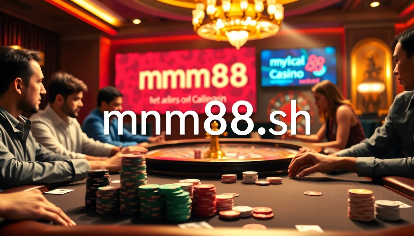Exciting gameplay at MM88's poker table, filled with vibrant chips and engaged players at https://mm88.sh/.