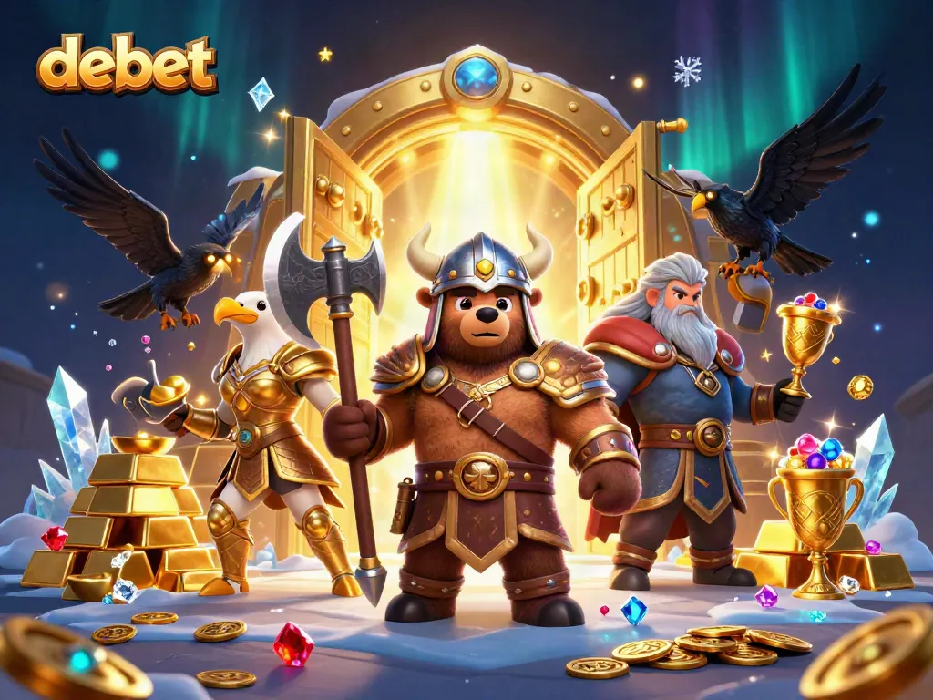 Experience the thrill of debet with a dynamic 3D casino scene featuring an adventurous Viking and Valkyrie.
