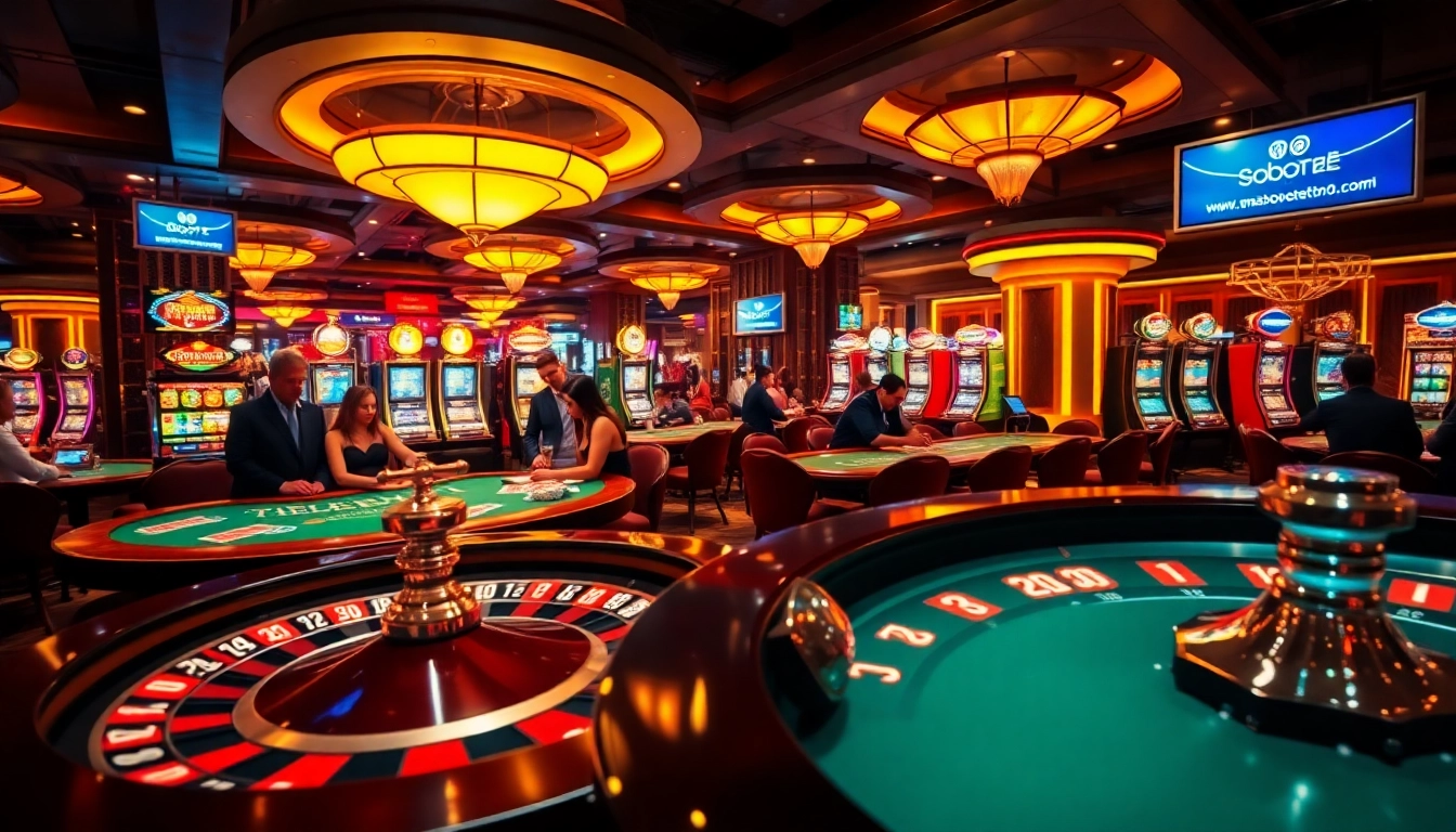 Experience excitement at https://sbobet102.com/ with players enjoying engaging casino games amidst a glamorous atmosphere.