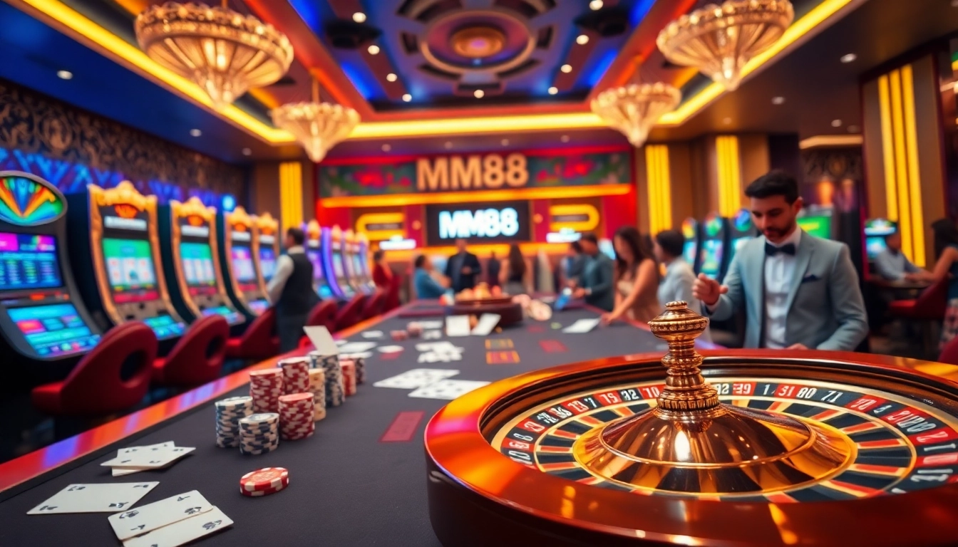 Players enjoying games at the MM88 online casino with interactive betting elements and vibrant ambiance.