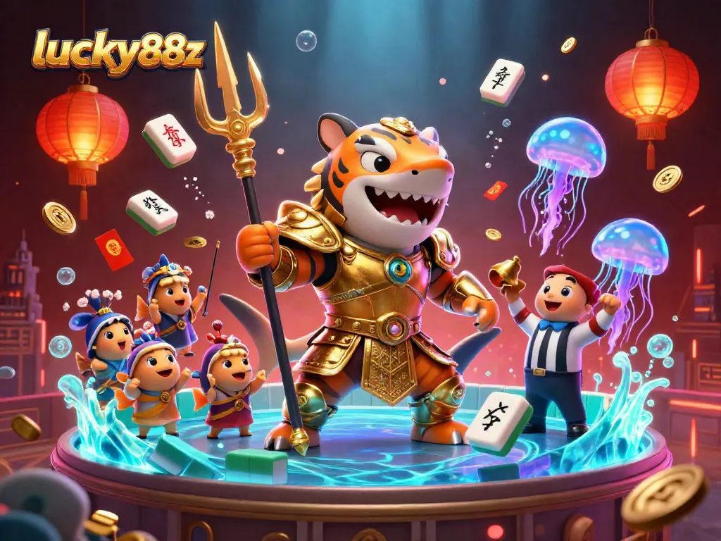 Engage with lucky88z and win big in a dynamic 3D illustration featuring a fierce tiger shark.