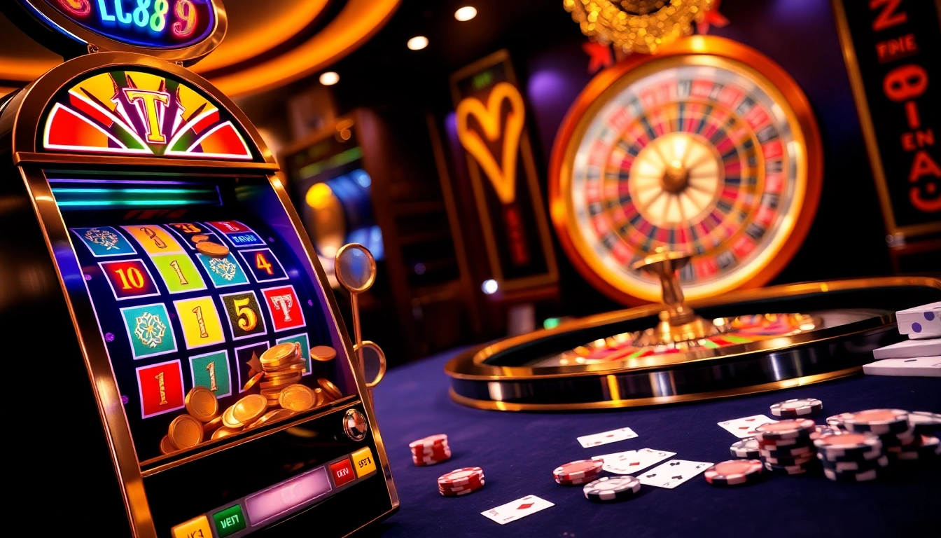Engaging gamblers at Lc88 with exciting slot machines and vibrant casino elements.