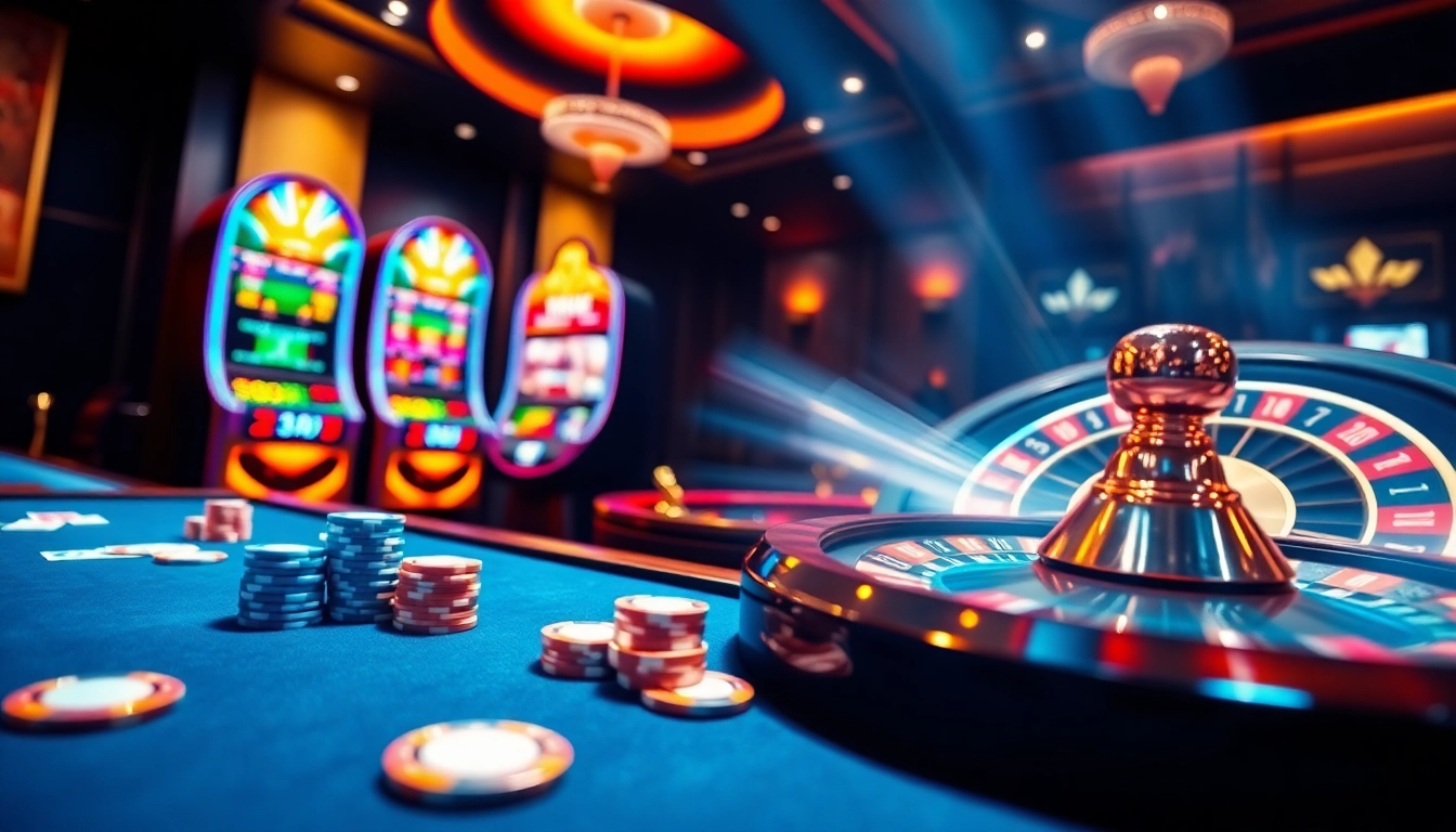 Experience thrilling gaming at GG88 COM with vibrant tables, spinning roulette, and exciting slot machines.