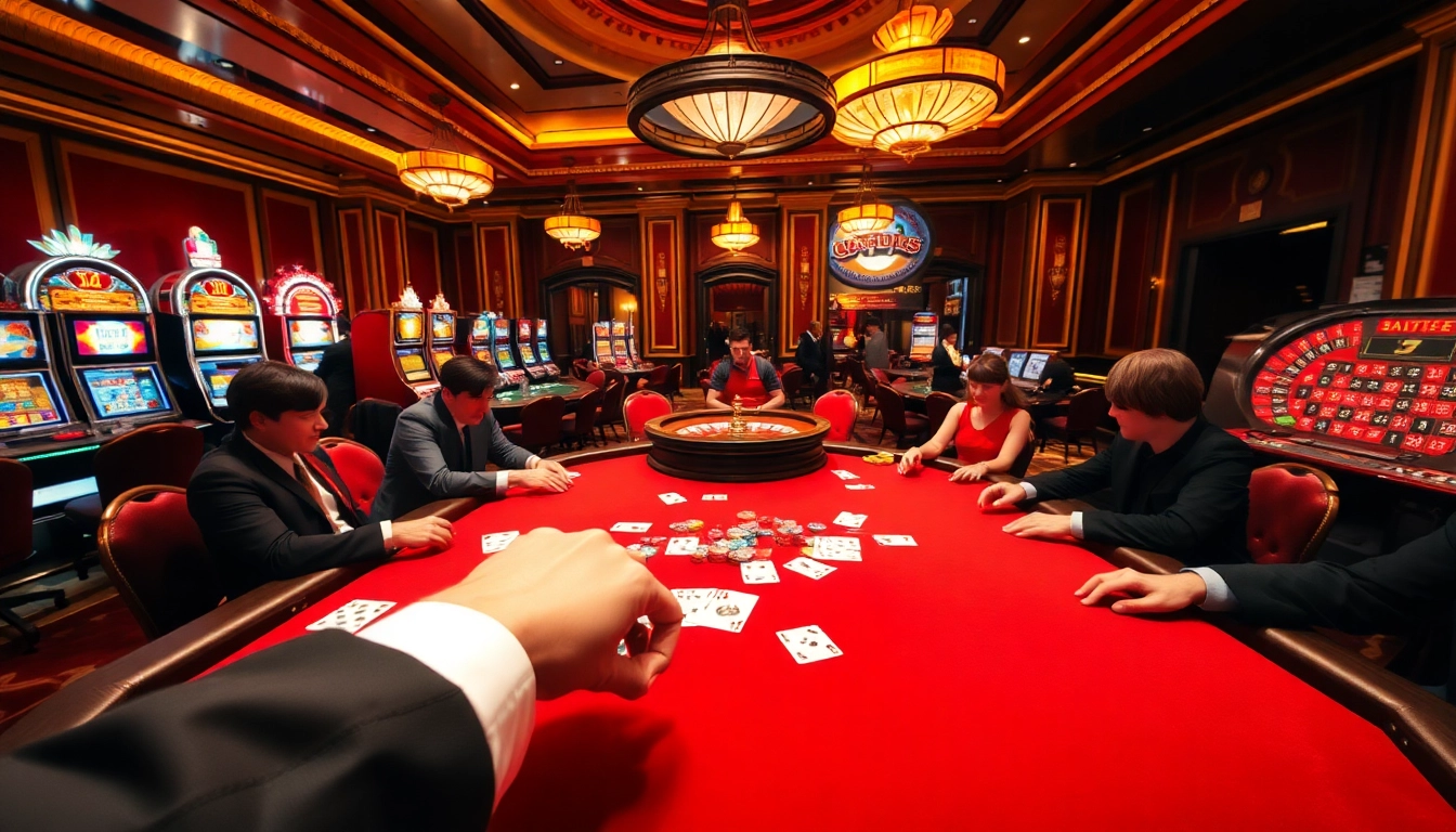 Players enjoying poker excitement at https://u888hii.com/ with luxurious casino ambiance.