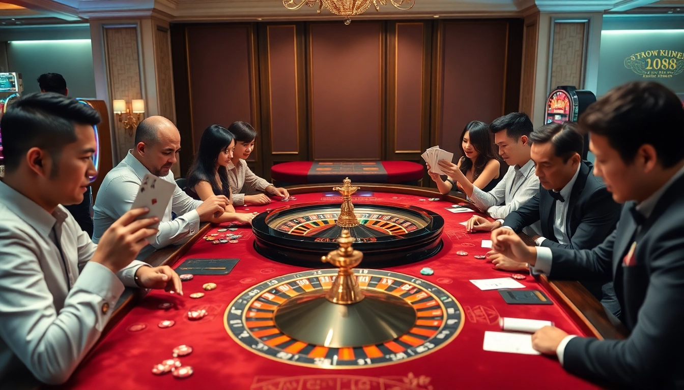 Experience luxury at trang chủ uu88 with players enjoying roulette and vibrant casino elements.