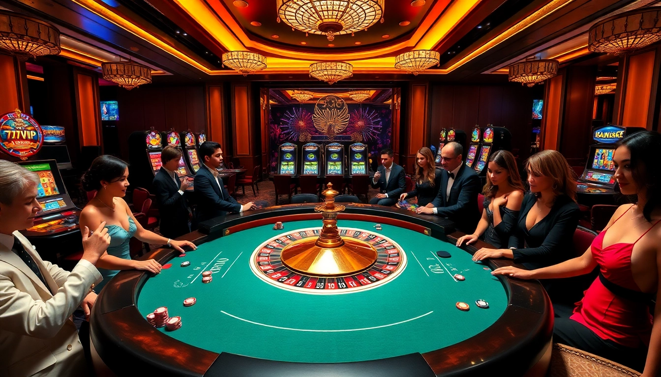 Experience high-stakes action at 777VIP casino with vibrant game tables and excited players.