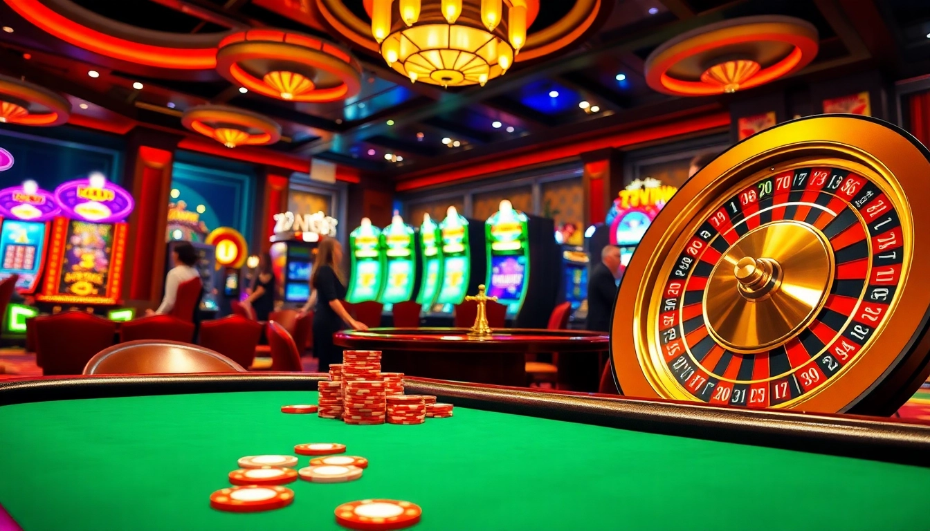 Experience thrilling gameplay with 78winn at an exciting casino scene featuring poker, roulette, and slots.