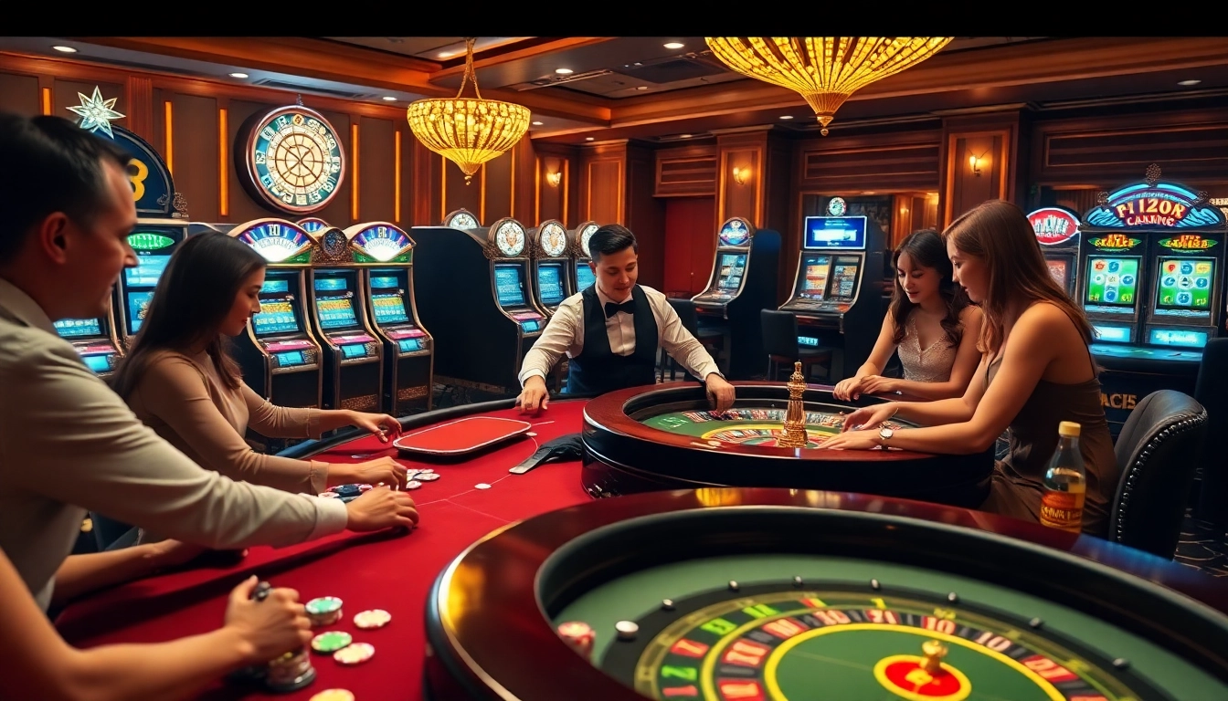 Players enjoying a thrilling experience at F 168 casino gaming table with vibrant decor.