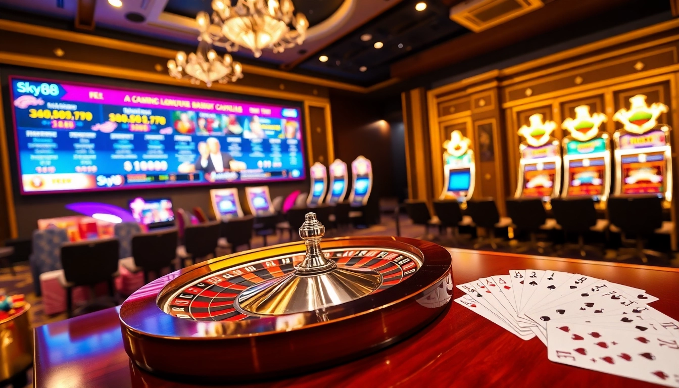 Engaging scene showcasing khuyến mãi sky88 with vibrant casino promotions and gambling elements.