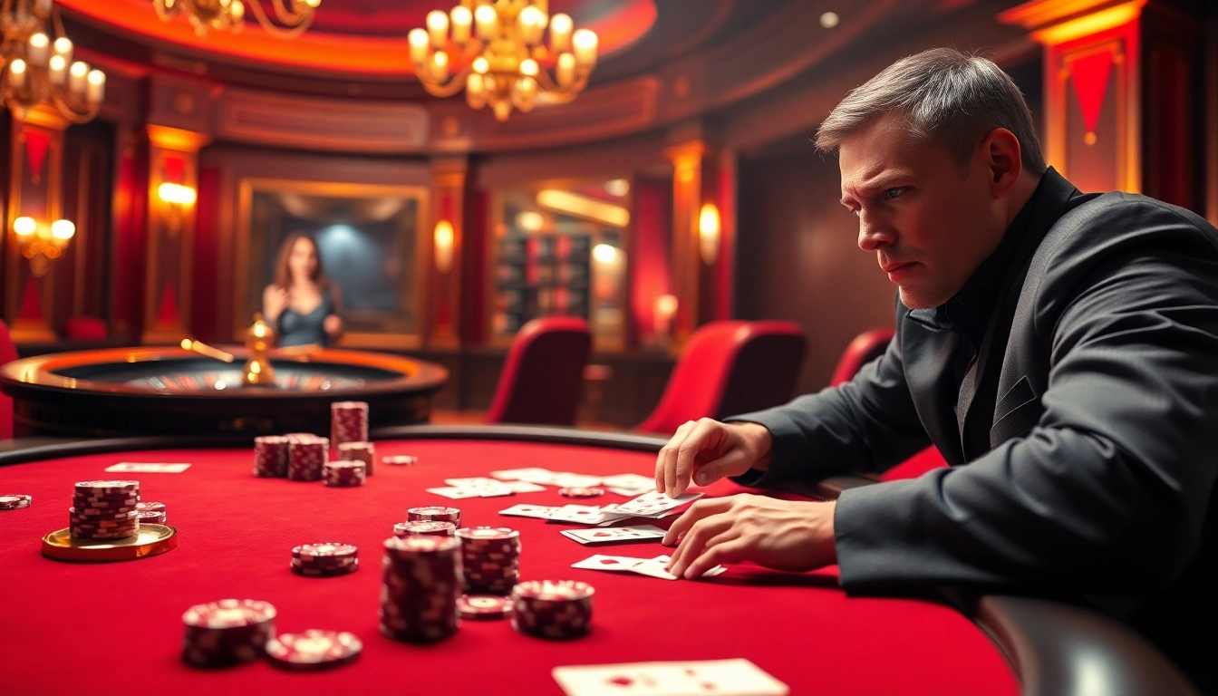 Engage in high-stakes poker at Oke99's luxurious online casino table with vibrant chips and cards.
