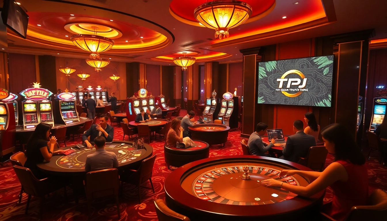 Engage with the thrilling atmosphere of Tập đoàn truyền thông TPJ inside a luxurious casino.