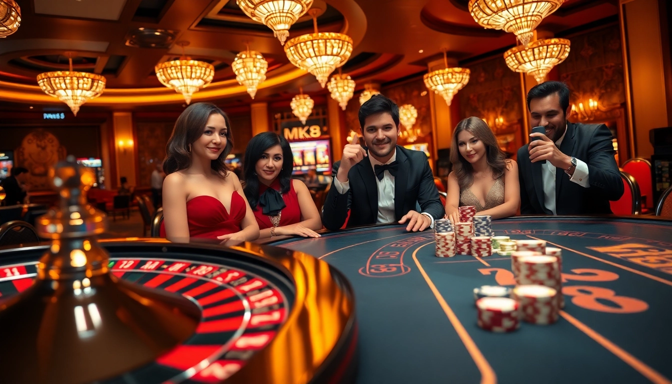 Players enjoying thrilling games at an MK8-themed casino table, celebrating wins.