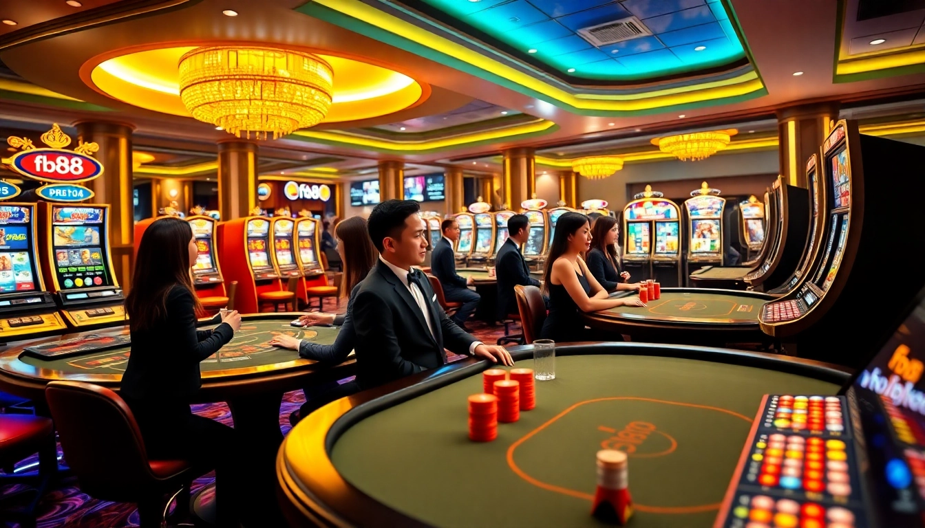 Players enjoying a thrilling gaming experience at fb88's online casino with vibrant tables and interactive interfaces.