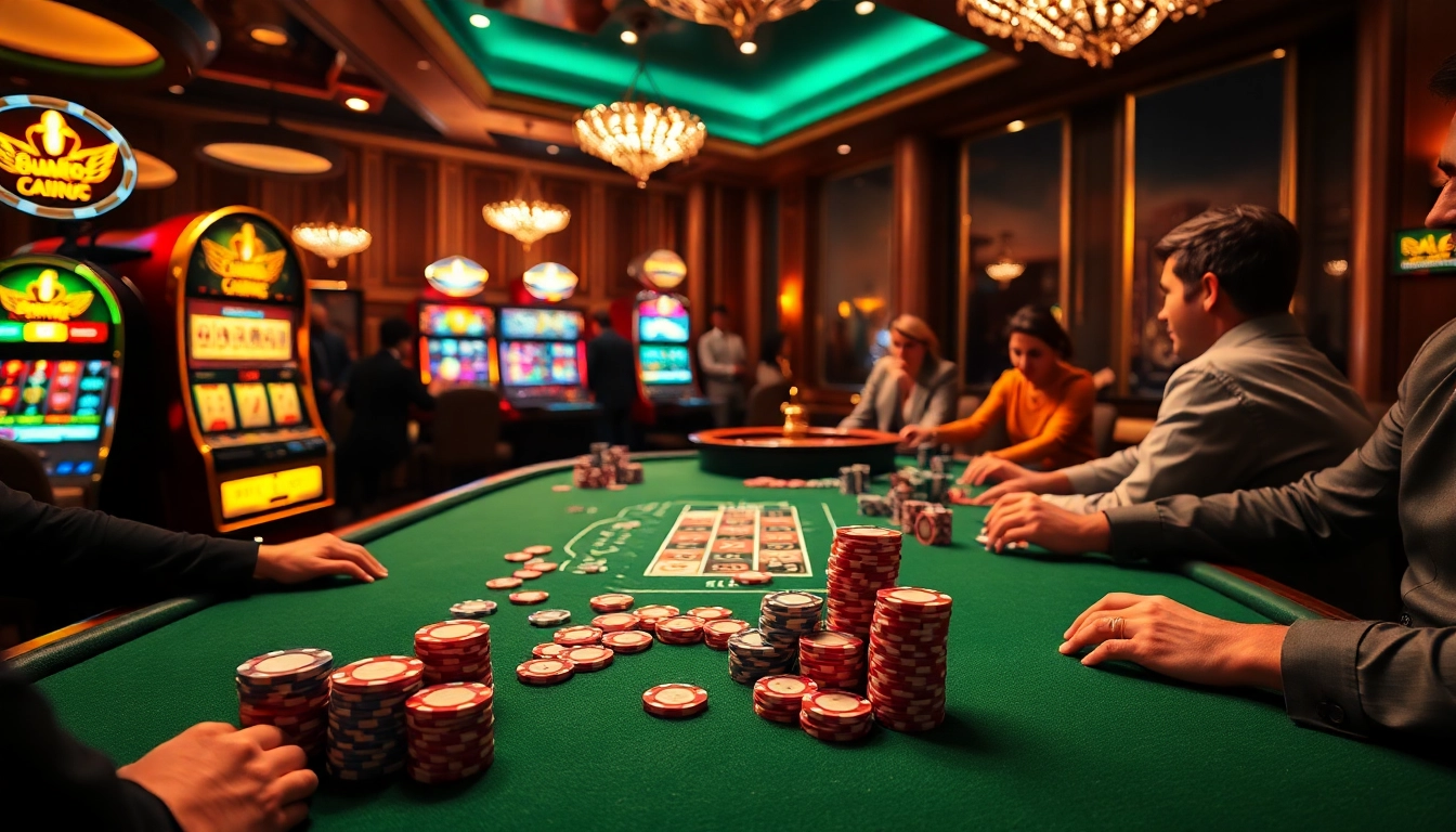 Players enjoying a thrilling poker game at a luxurious casino with the essence of https://wapt.co.com/.